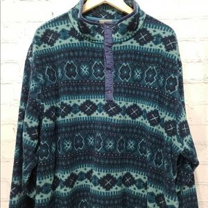VTG 90s LL Bean 1/4 T-Snap Pullover Fleece Sweatshirt Geometric USA 2XL